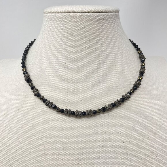 Faceted Glass Bead Necklace Silver-Tone Accent‎ Beads Choker Black  Whimsygoth - Picture 1 of 8